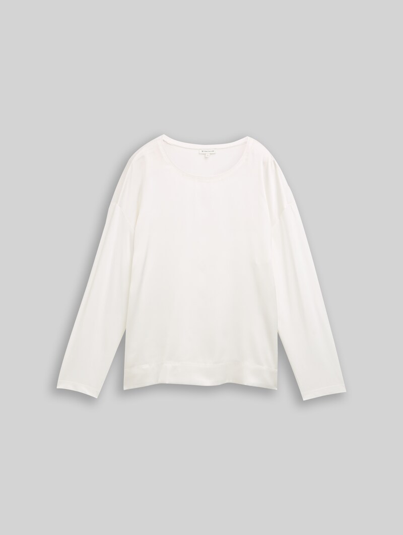 Tom Tailor Loose Fit Langarmshirt im Material-Mix - Whisper White