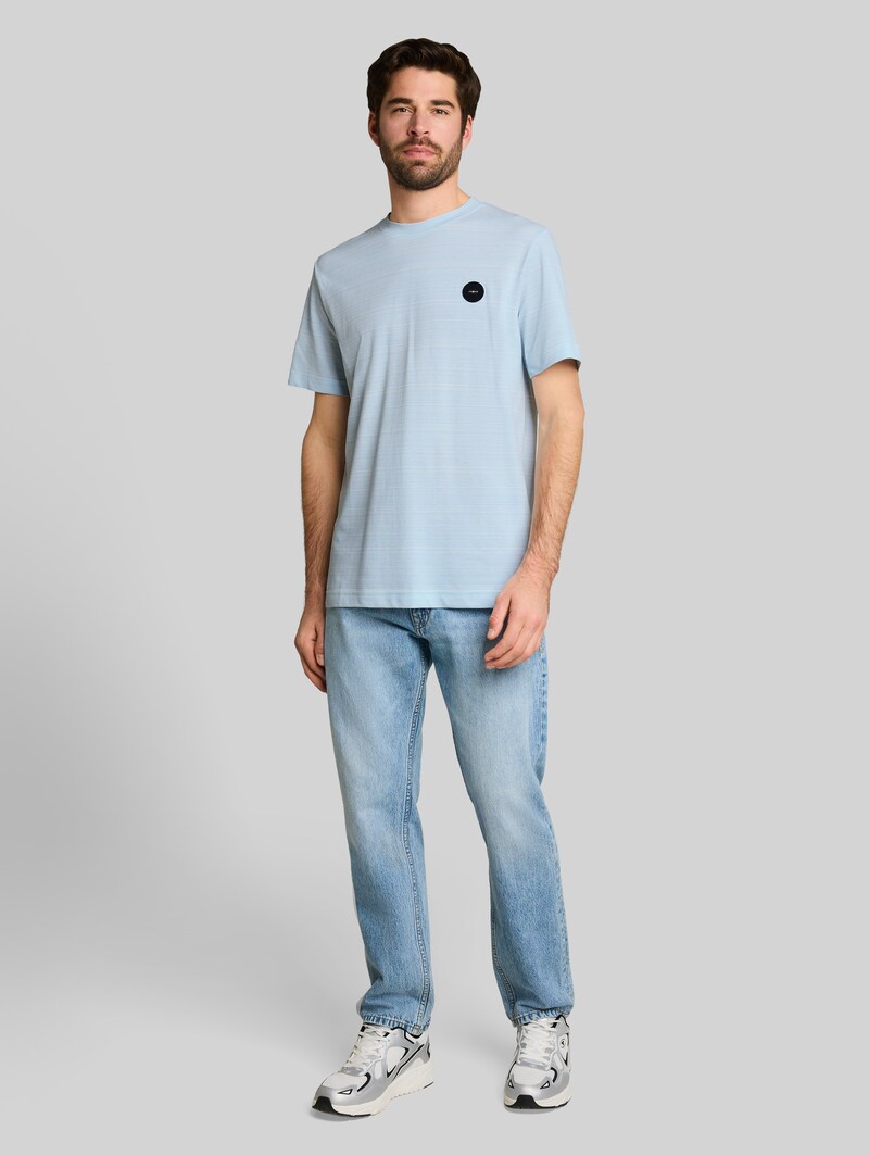Tom Tailor Piqué T-Shirt mit Logo-Badge - Light Blue Spacedye Pique