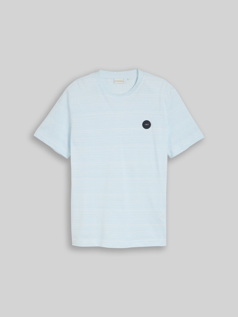 Tom Tailor Piqué T-Shirt mit Logo-Badge - Light Blue Spacedye Pique