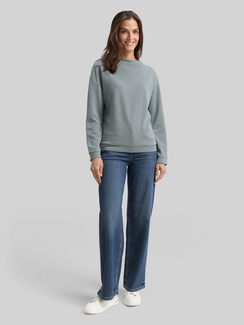 Tom Tailor Loose Fit Sweatshirt mit Stehkragen - Black Moss Wave Structure