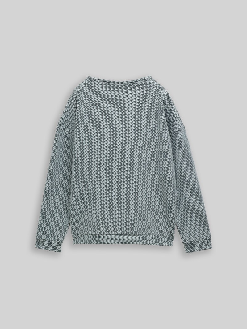 Tom Tailor Loose Fit Sweatshirt mit Stehkragen - Black Moss Wave Structure