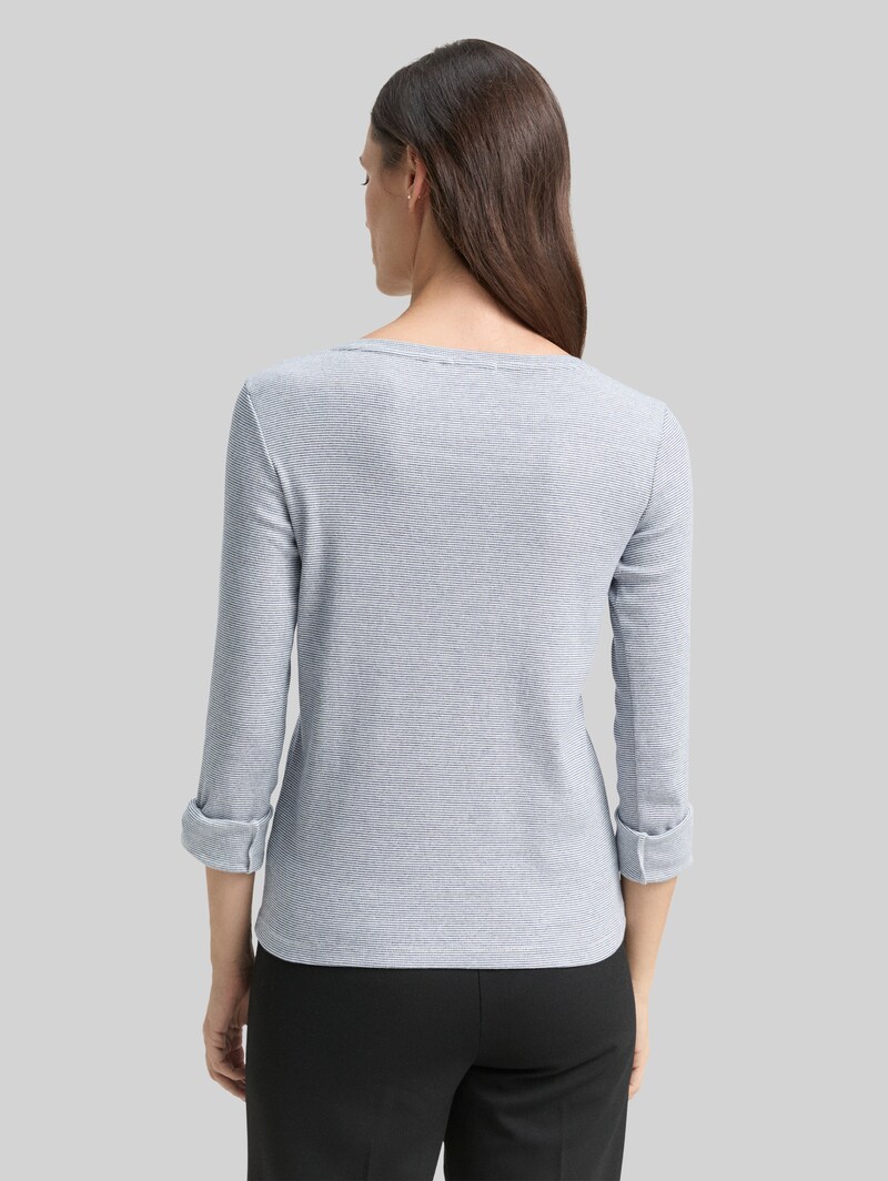 Tom Tailor Langarmshirt mit Bio-Baumwolle - Offwhite Navy Small Stripe