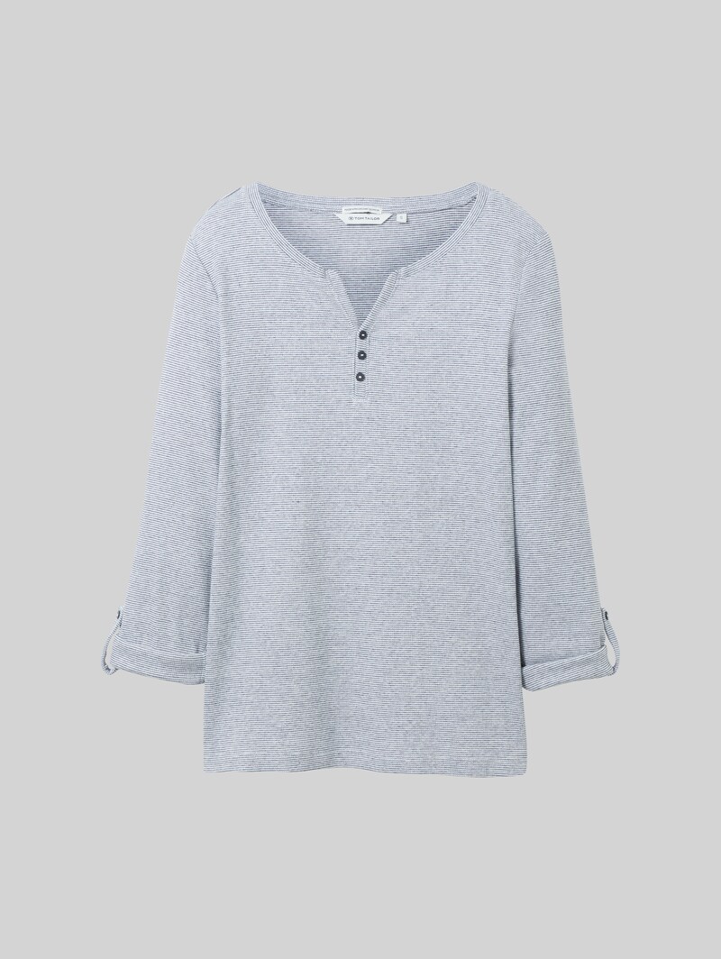 Tom Tailor Langarmshirt mit Bio-Baumwolle - Offwhite Navy Small Stripe