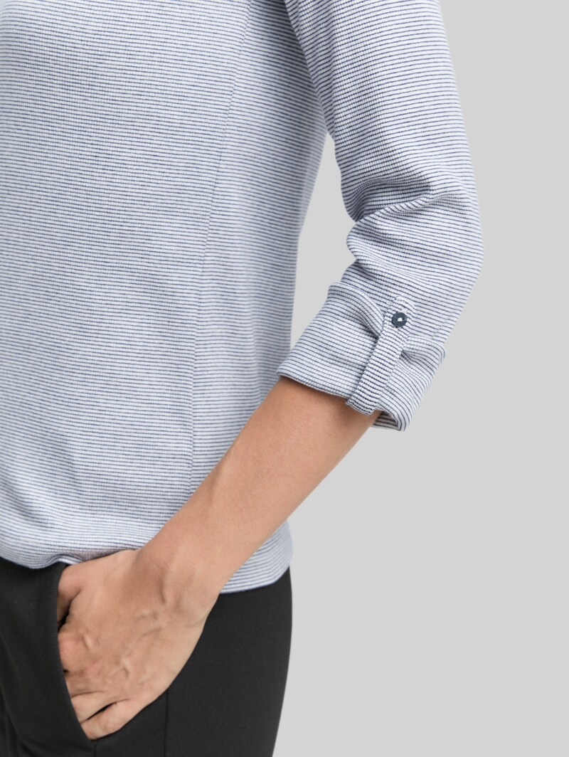 Tom Tailor Langarmshirt mit Bio-Baumwolle - Offwhite Navy Small Stripe