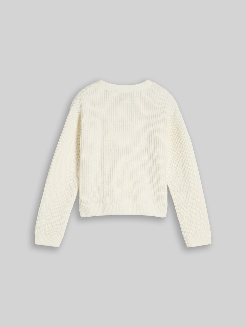 Tom Tailor Cropped Cardigan mit V-Ausschnitt - Wool White Tom Tailor Cropped Cardigan mit V-Ausschnitt - Wool White