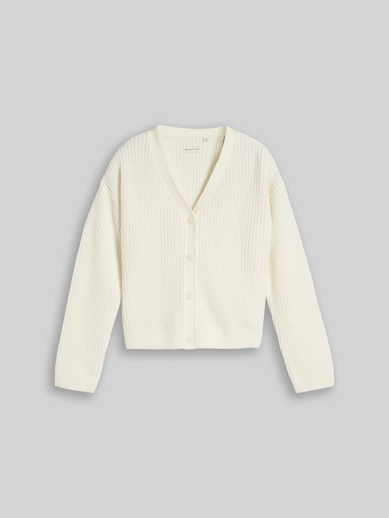 Tom Tailor Cropped Cardigan mit V-Ausschnitt - Wool White
