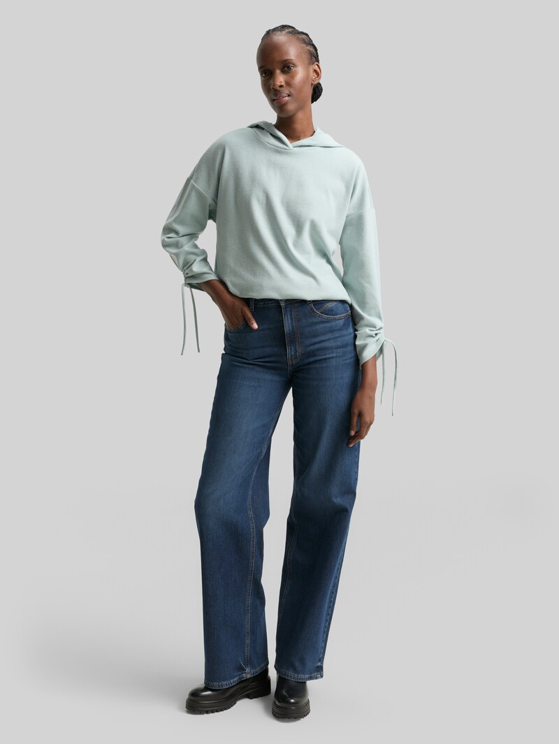 Tom Tailor Loose Fit Langarmshirt mit Kapuze - Silver Cloud Blue Melange