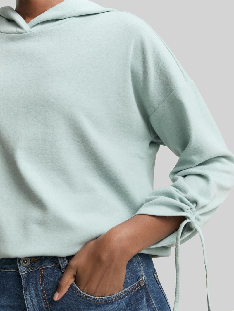 Tom Tailor Loose Fit Langarmshirt mit Kapuze - Silver Cloud Blue Melange
