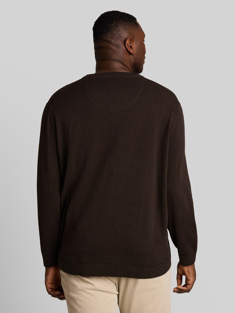 Tom Tailor Plus Size - Strickpullover mit Logo Stickerei - Dark Chocolate Brown Melange
