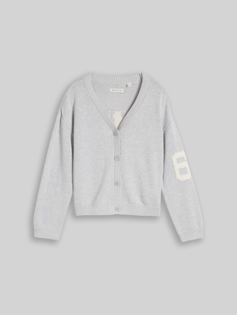 Tom Tailor Jacquard Cardigan mit Schriftzug auf der Rückseite - Light Stone Grey Melange