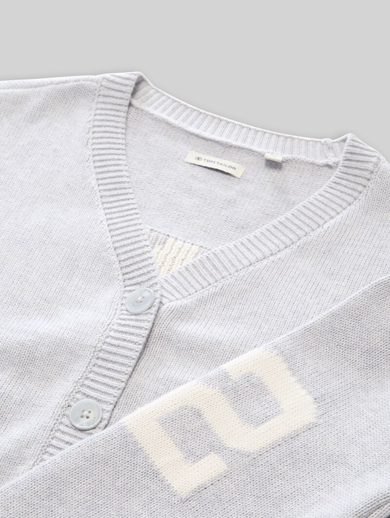 Tom Tailor Jacquard Cardigan mit Schriftzug auf der Rückseite - Light Stone Grey Melange