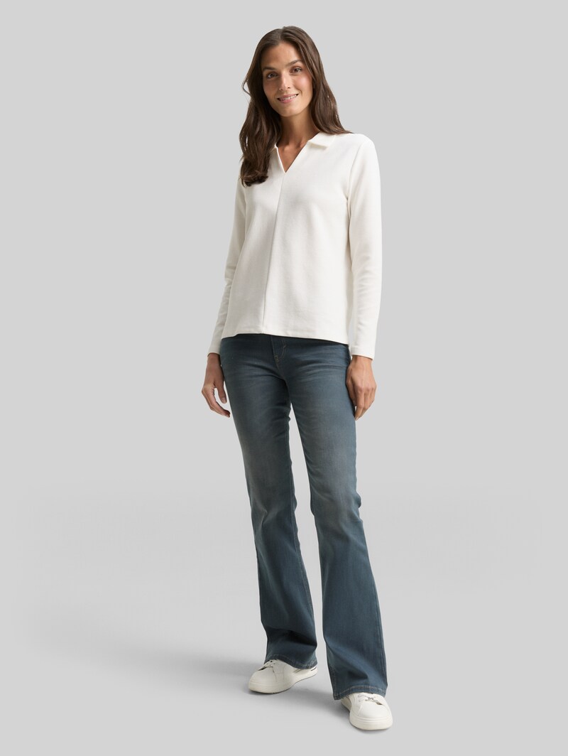 Tom Tailor Langarmshirt mit Polokragen - Whisper White