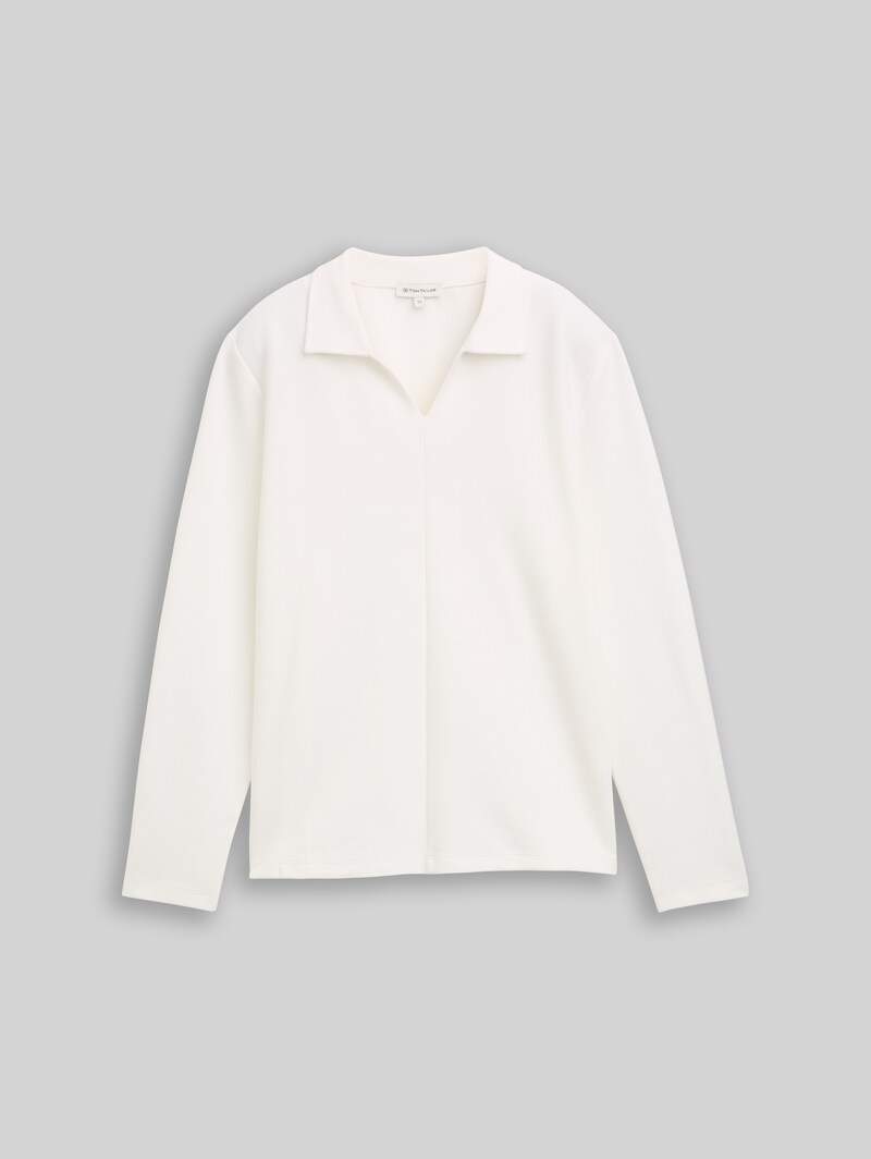 Tom Tailor Langarmshirt mit Polokragen - Whisper White