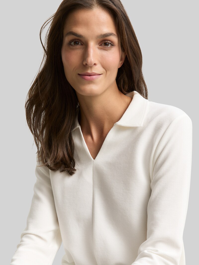 Tom Tailor Langarmshirt mit Polokragen - Whisper White