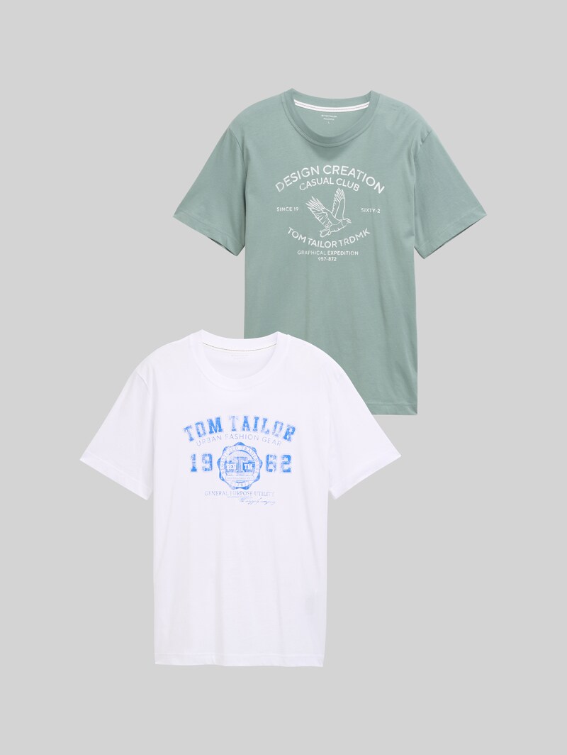 Tom Tailor T-Shirts im 2er-Pack - Dark Smoke Green