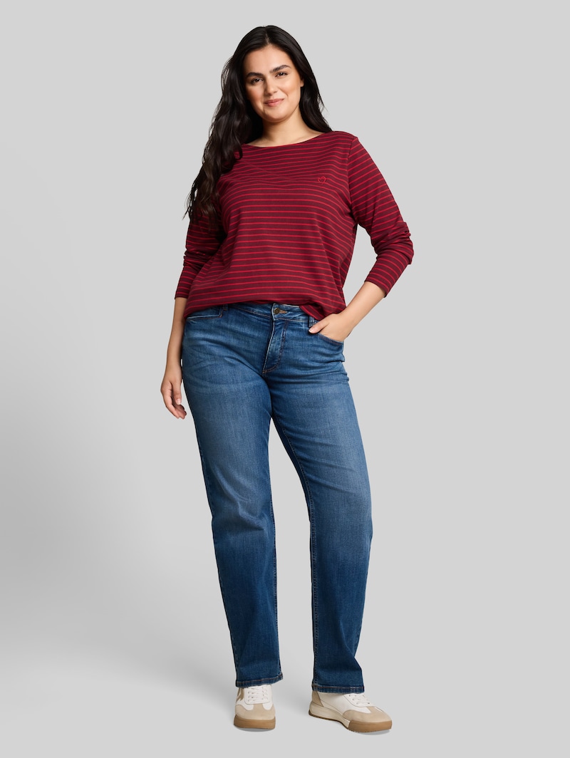 Tom Tailor Plus Size - Langarmshirt mit Streifenmuster - Preppy Plum Red Stripe