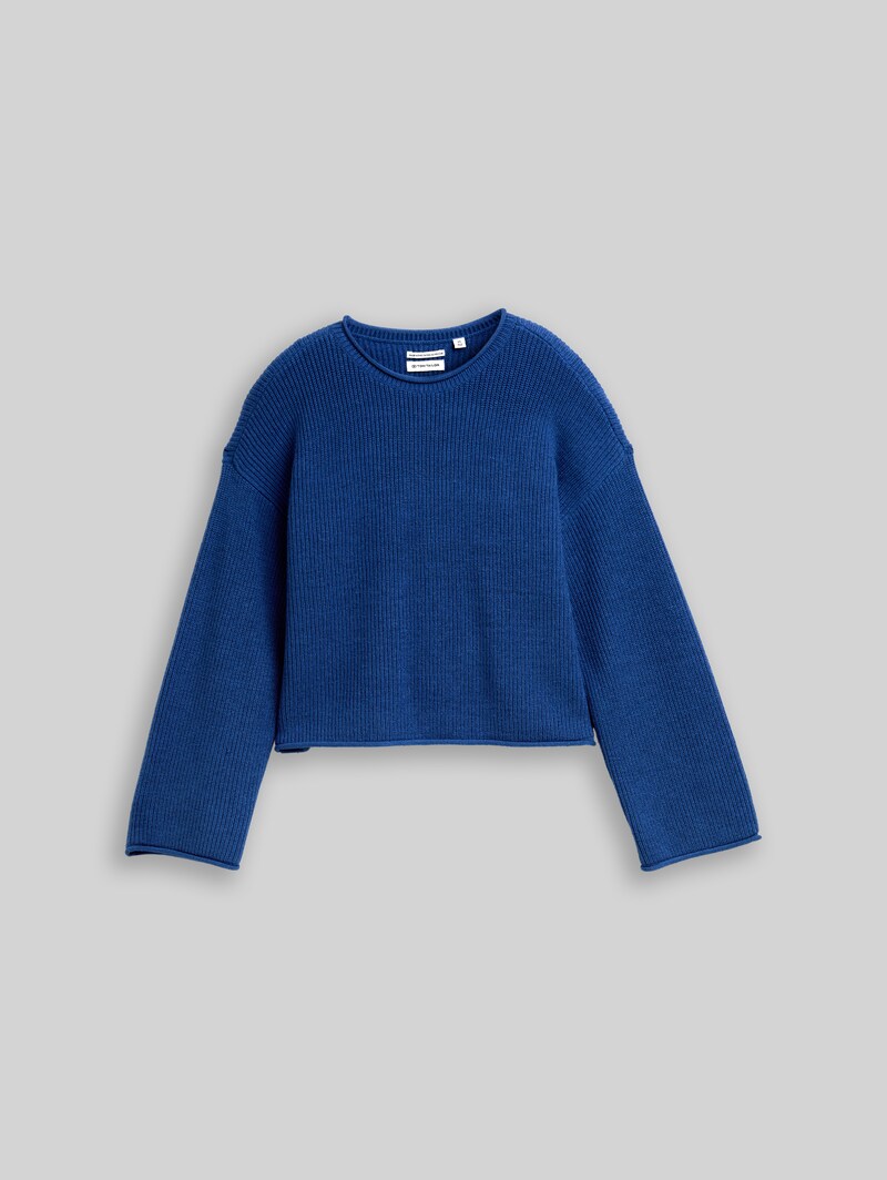 Tom Tailor Cropped Strickpullover - Sicilian Blue