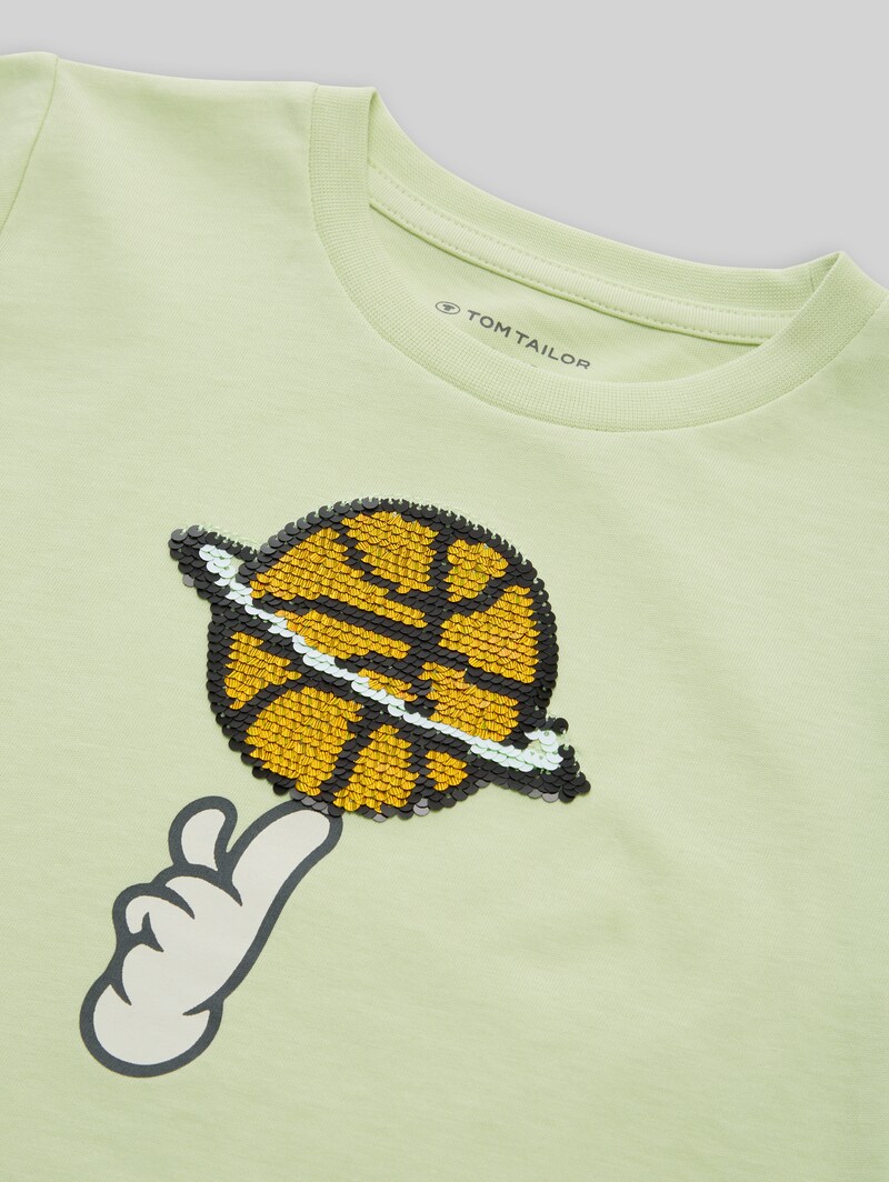Tom Tailor T-Shirt mit Wendepailletten - Frozen Lime Green