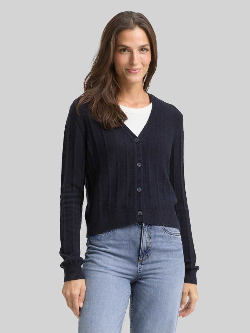 Tom Tailor Rib Cardigan mit Wollanteil - Sky Captain Blue Tom Tailor Rib Cardigan mit Wollanteil - Sky Captain Blue