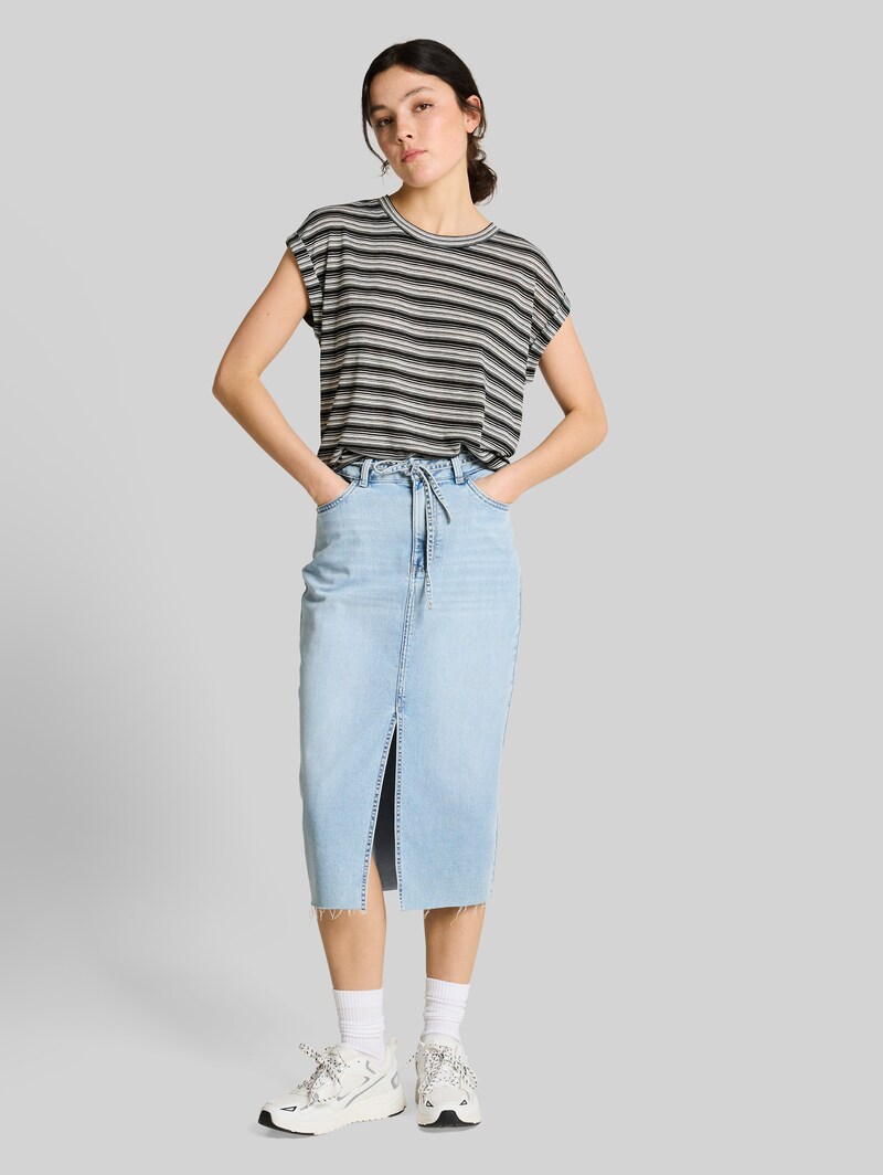 Tom Tailor T-Shirt mit Streifenmuster - Black White Gradient Stripe
