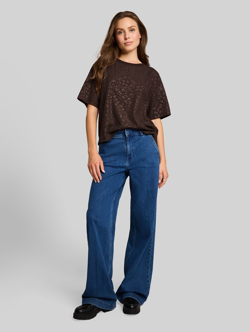 Tom Tailor Boxy Fit T-Shirt mit Leo-Muster - Java Dark Brown