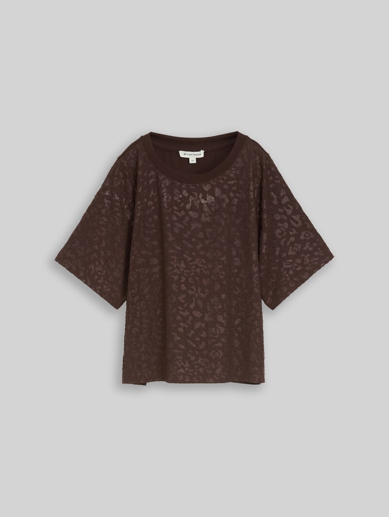 Tom Tailor Boxy Fit T-Shirt mit Leo-Muster - Java Dark Brown