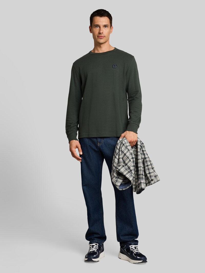 Tom Tailor Langarmshirt mit Logo-Badge - Darkest Olive