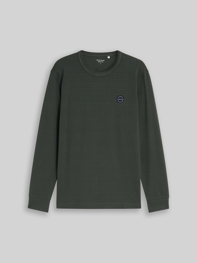 Tom Tailor Langarmshirt mit Logo-Badge - Darkest Olive