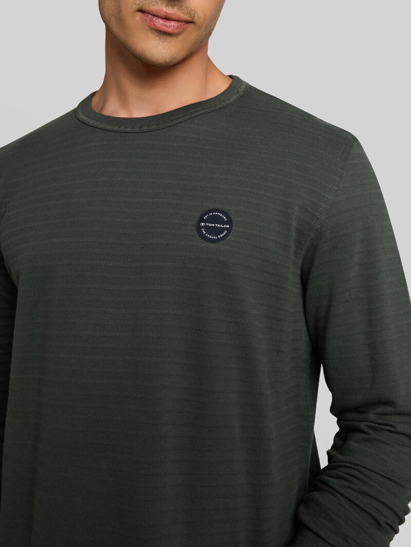 Tom Tailor Langarmshirt mit Logo-Badge - Darkest Olive