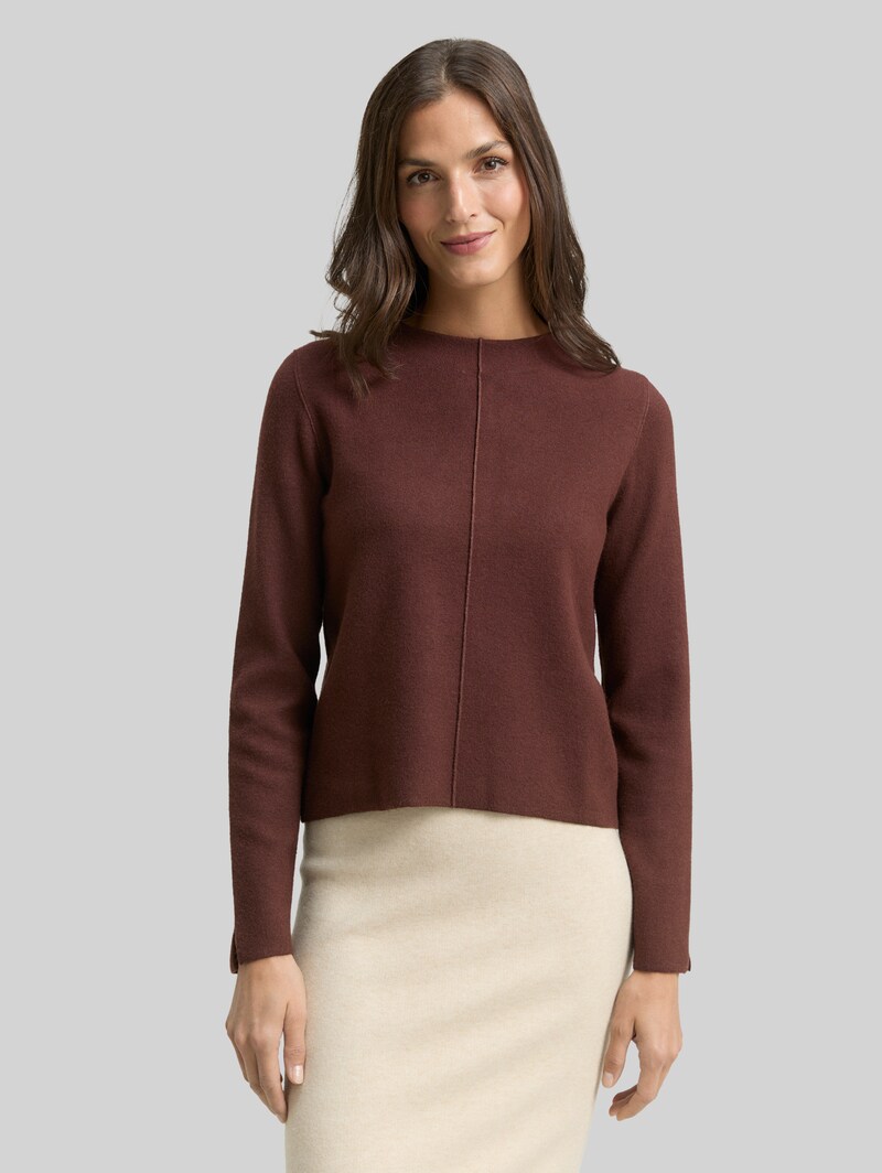 Tom Tailor Cropped Strickpullover mit Stehkragen - Dark Pecan Brown Melange Tom Tailor Cropped Strickpullover mit Stehkragen - Dark Pecan Brown Melange