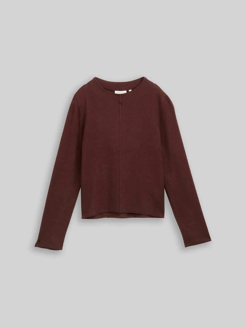Tom Tailor Cropped Strickpullover mit Stehkragen - Dark Pecan Brown Melange