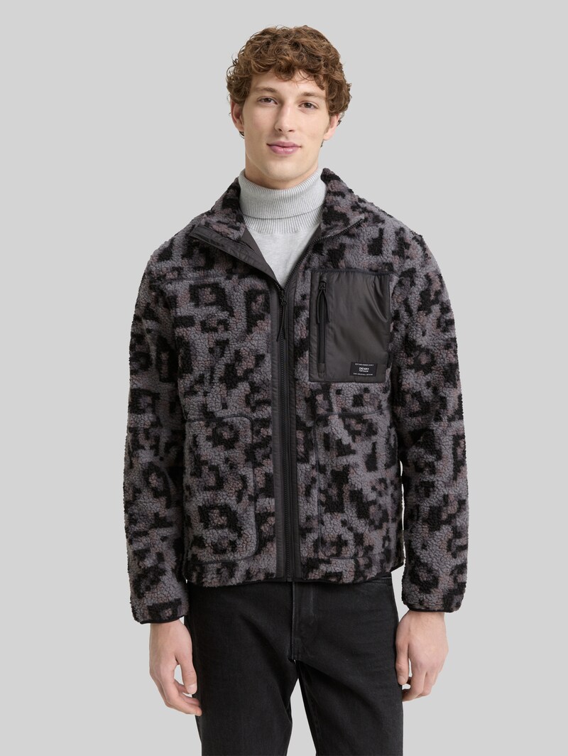 Tom Tailor Teddy Jacke mit Stehkragen - Night Grey Big Pixel Print Tom Tailor Teddy Jacke mit Stehkragen - Night Grey Big Pixel Print