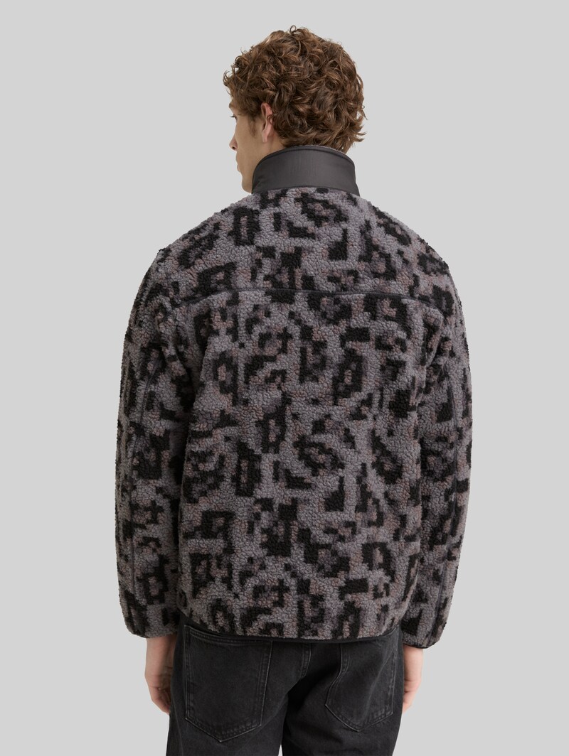 Tom Tailor Teddy Jacke mit Stehkragen - Night Grey Big Pixel Print