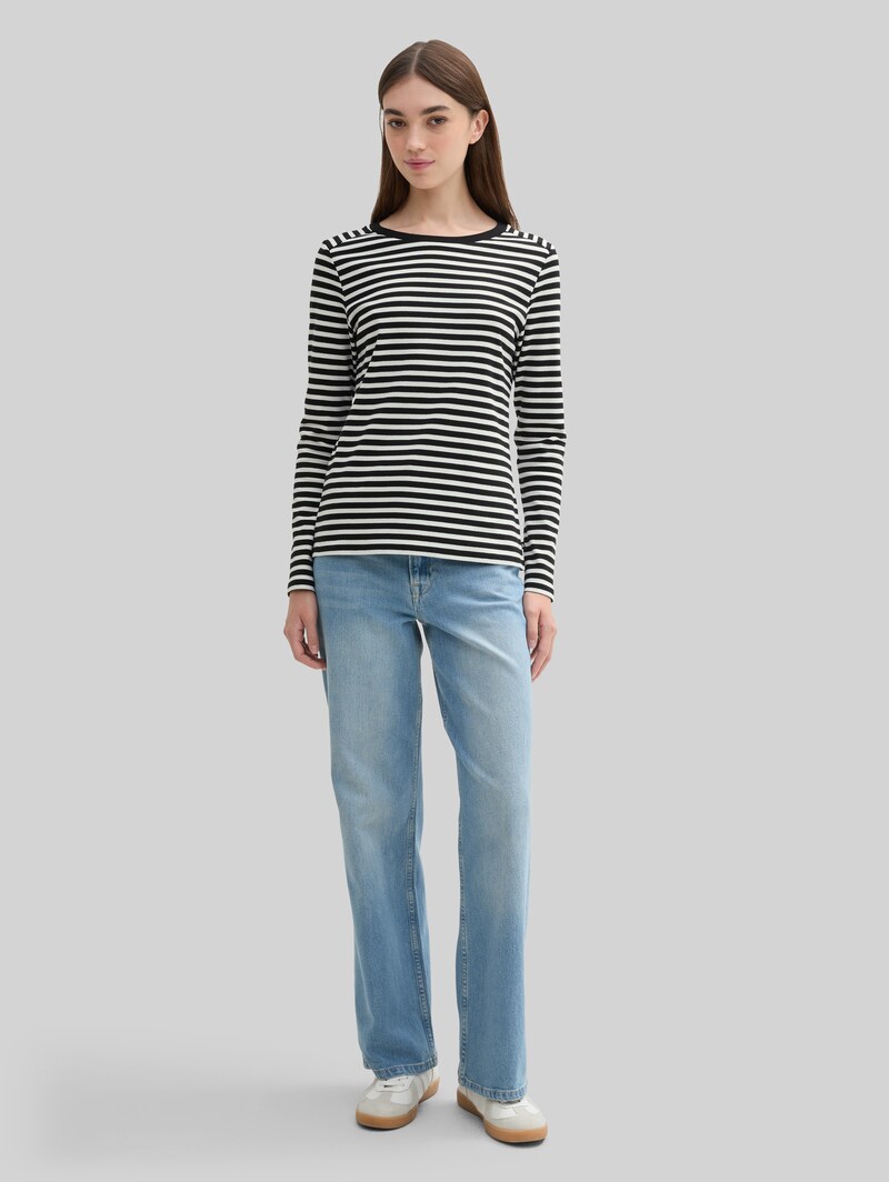 Tom Tailor Langarmshirt mit Streifenmuster - Black White Stripe