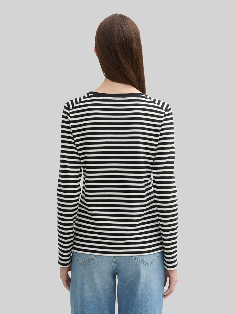 Tom Tailor Langarmshirt mit Streifenmuster - Black White Stripe