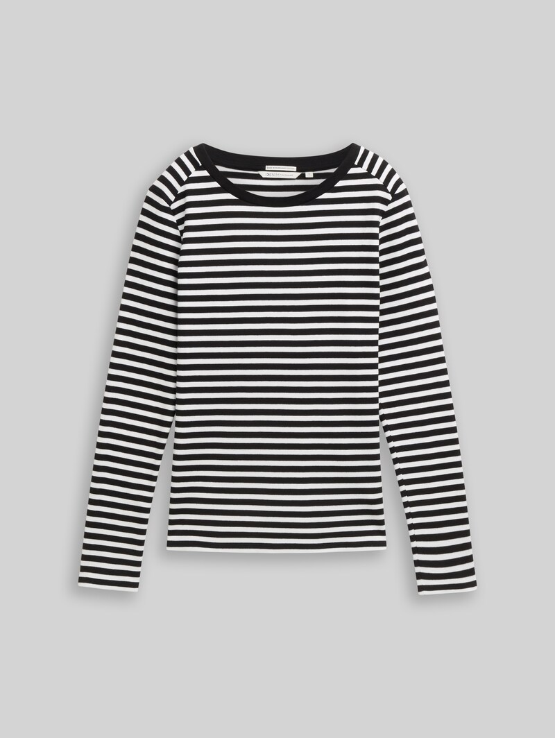 Tom Tailor Langarmshirt mit Streifenmuster - Black White Stripe
