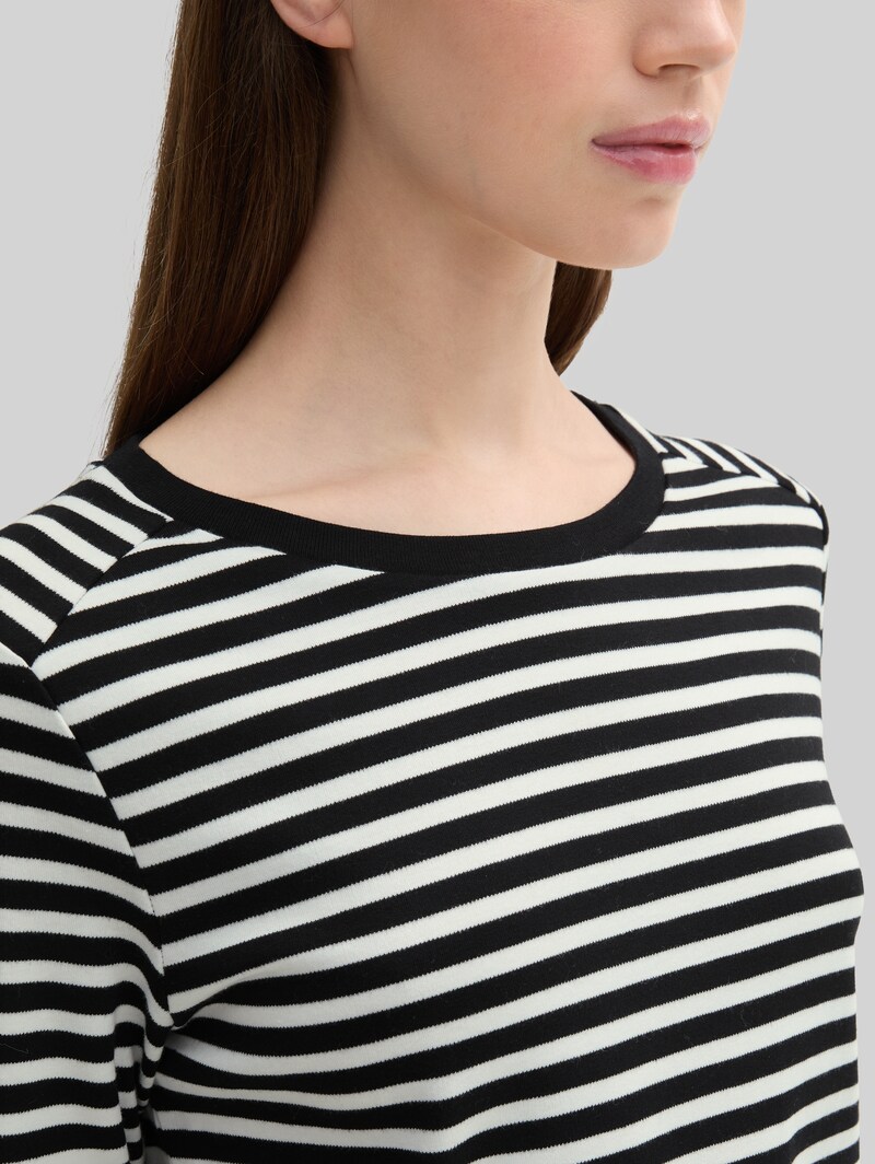 Tom Tailor Langarmshirt mit Streifenmuster - Black White Stripe