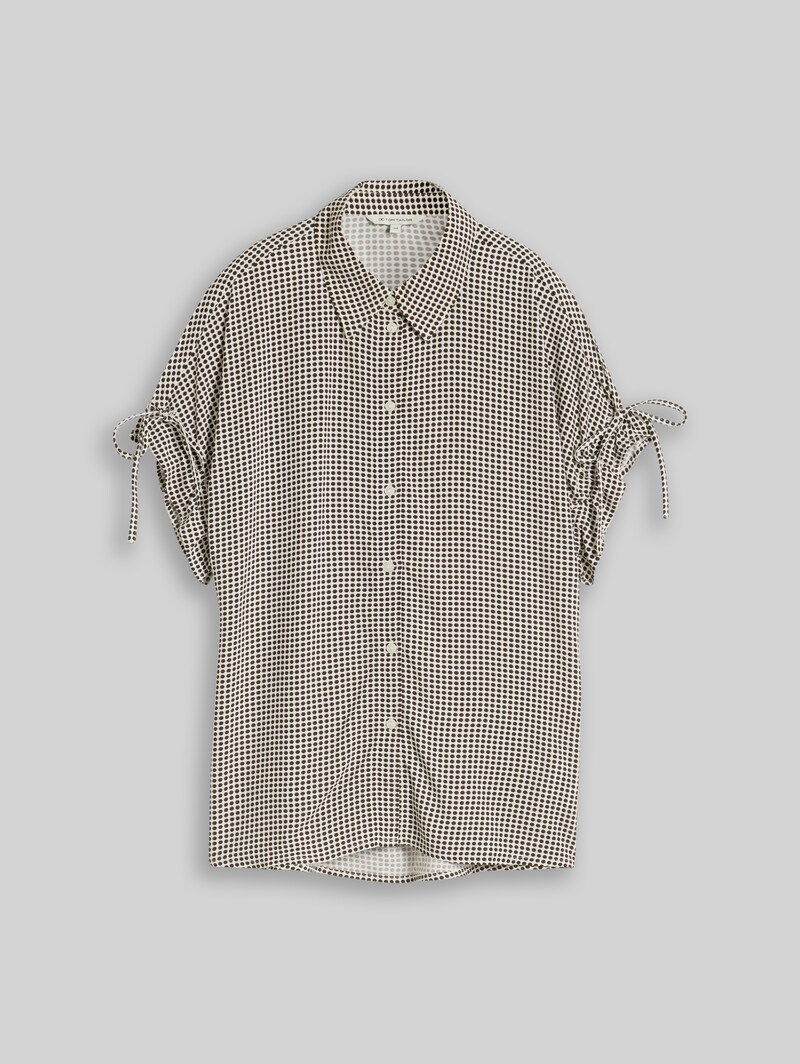 Tom Tailor Loose Fit Bluse mit Schleifen - Small Brown Dot Print