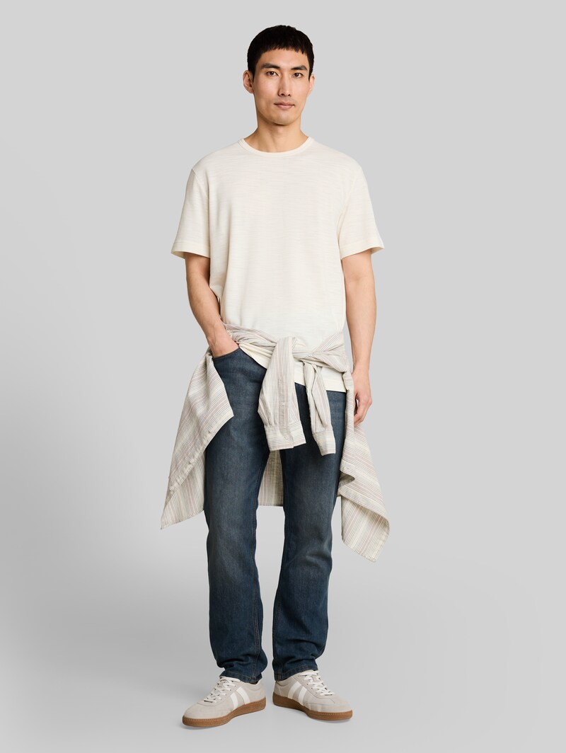 Tom Tailor Piqué T-Shirt aus Baumwolle - Gardenia White