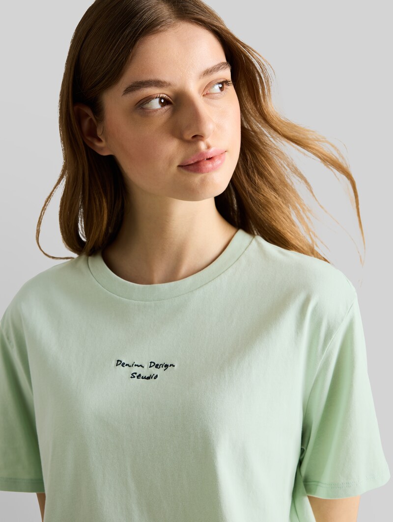Tom Tailor Boxy Fit T-Shirt mit Stickerei - Light Matcha Green