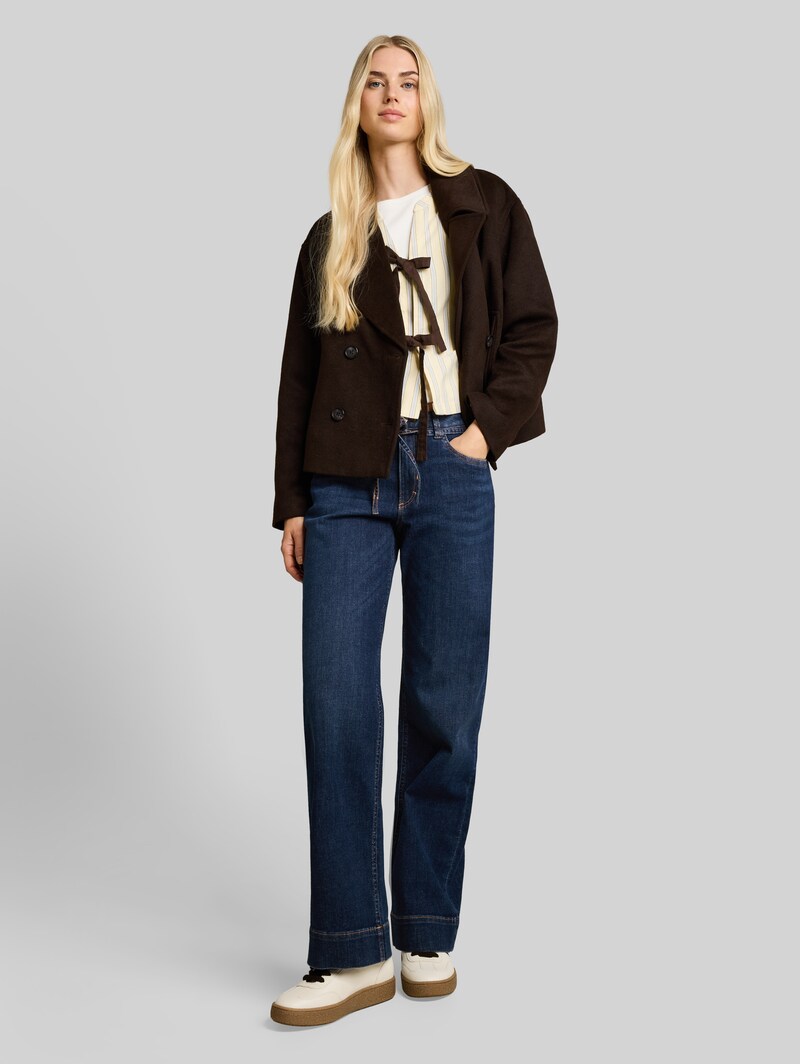 Tom Tailor TTEMILY WIDE Jeans mit Bindegürtel - Used Dark Stone Blue Denim