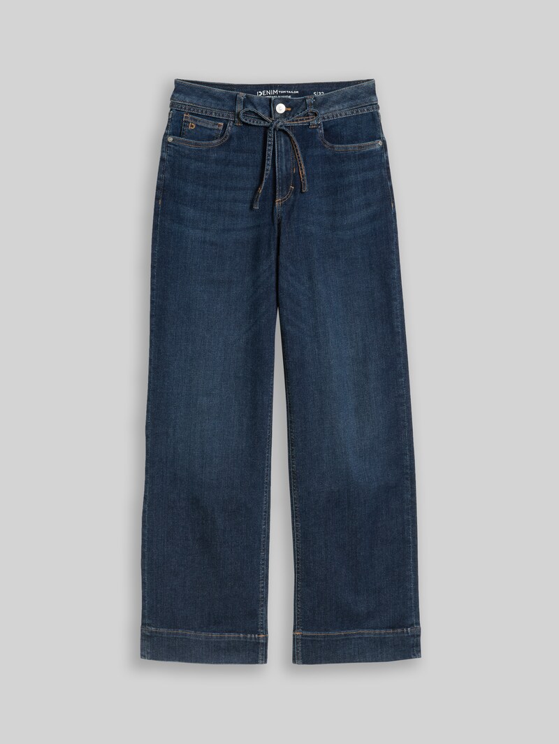 Tom Tailor TTEMILY WIDE Jeans mit Bindegürtel - Used Dark Stone Blue Denim