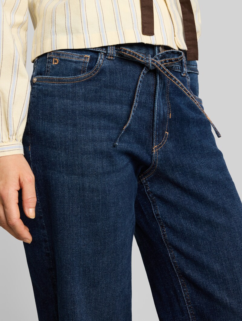 Tom Tailor TTEMILY WIDE Jeans mit Bindegürtel - Used Dark Stone Blue Denim
