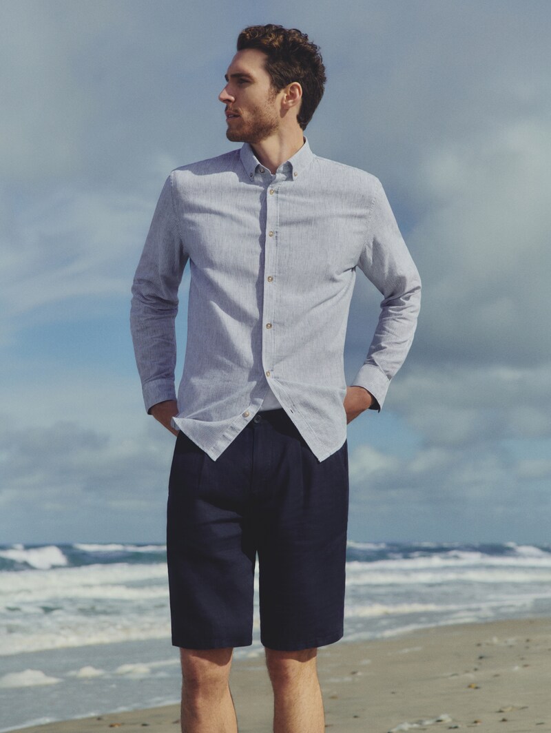 Tom Tailor Regular Fit Hemd mit Leinenanteil - White Navy Small Stripe