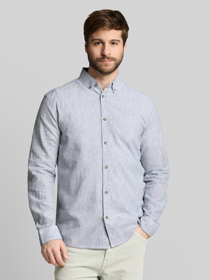 Tom Tailor Regular Fit Hemd mit Leinenanteil - White Navy Small Stripe