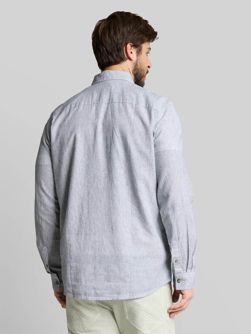 Tom Tailor Regular Fit Hemd mit Leinenanteil - White Navy Small Stripe