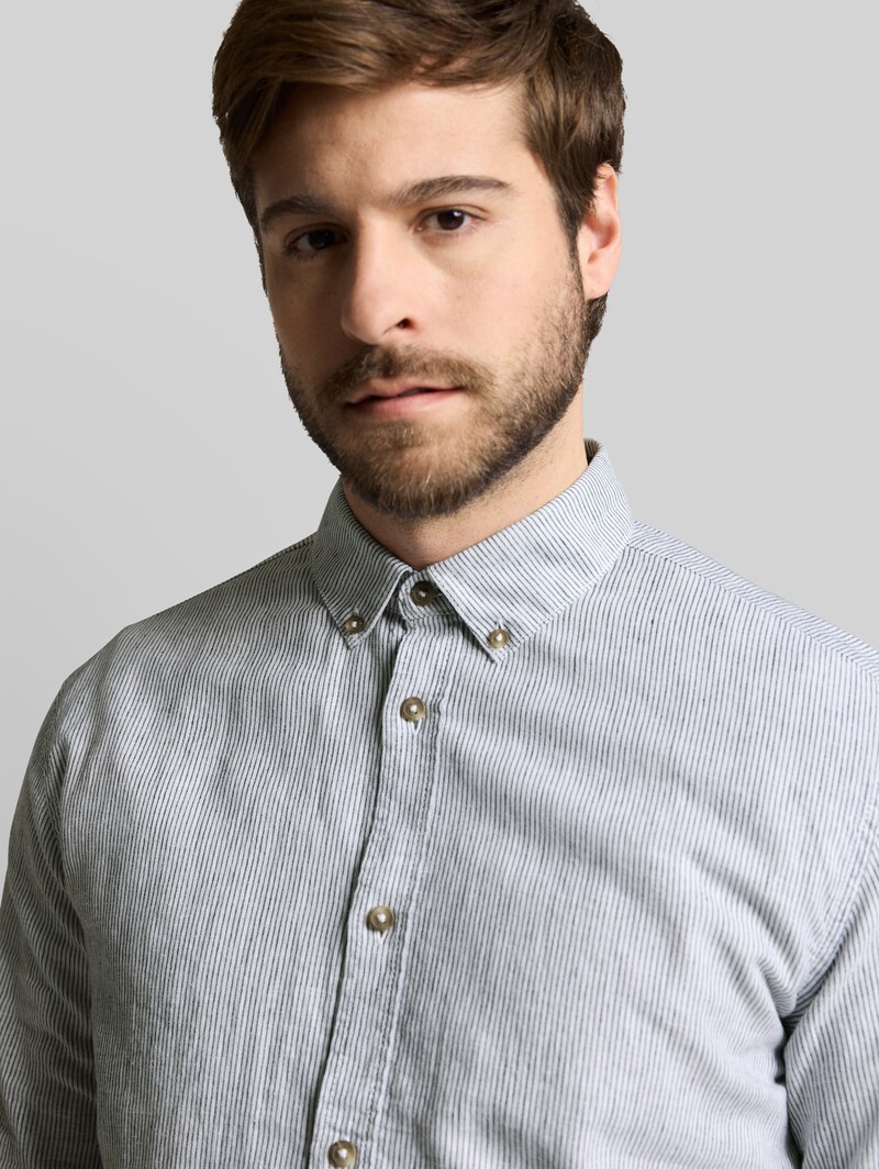 Tom Tailor Regular Fit Hemd mit Leinenanteil - White Navy Small Stripe