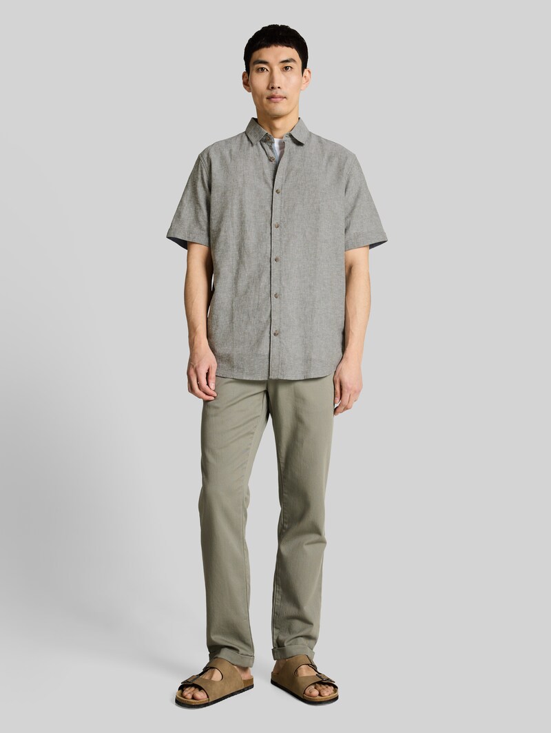 Tom Tailor Regular Fit Kurzarmhemd mit Leinenanteil - Faded Leaf Green Chambray