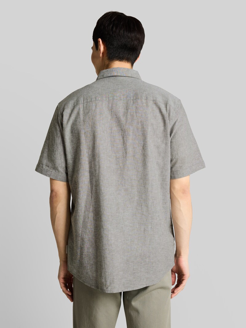 Tom Tailor Regular Fit Kurzarmhemd mit Leinenanteil - Faded Leaf Green Chambray