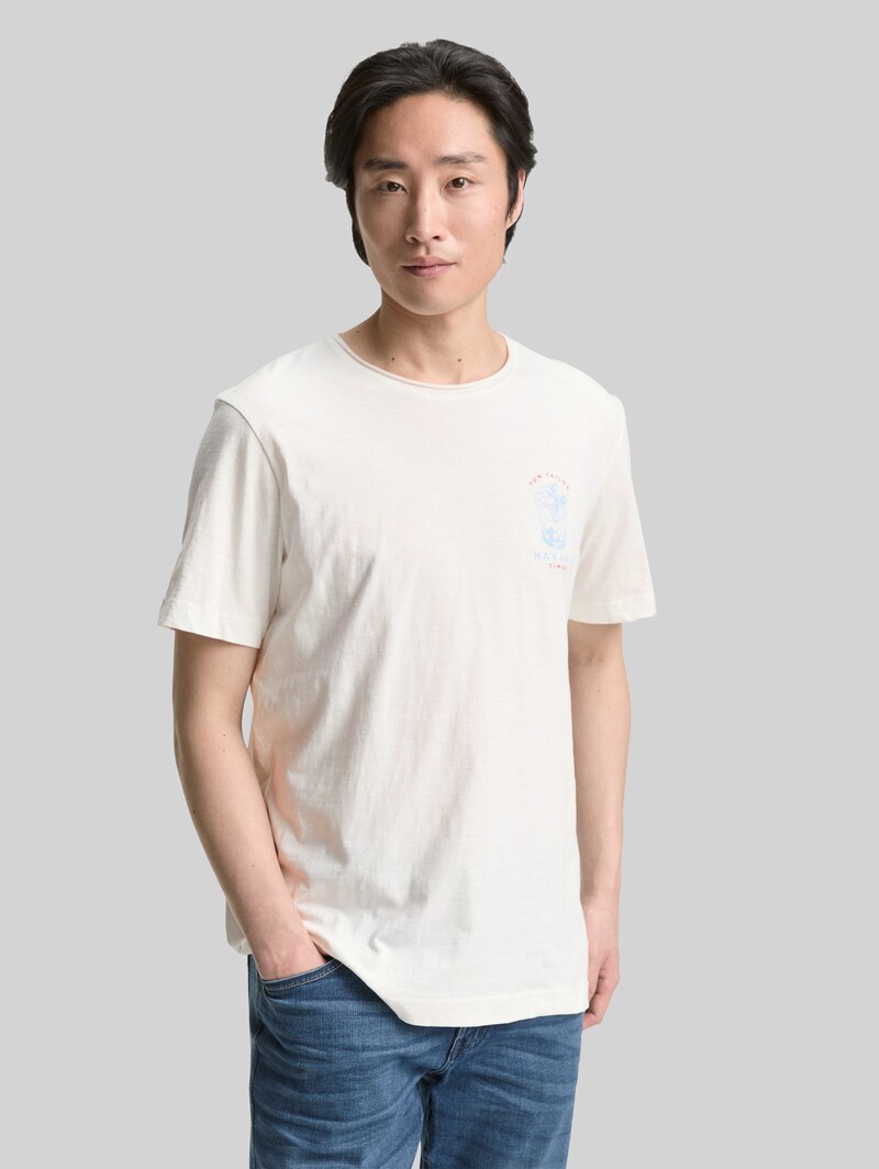 Tom Tailor T-Shirt mit Print - Off White Tom Tailor T-Shirt mit Print - Off White